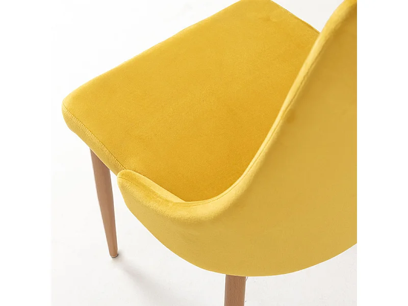 Chaise moderne velours jaune et pied bois de hêtre naturel Kozak - Lot de 2