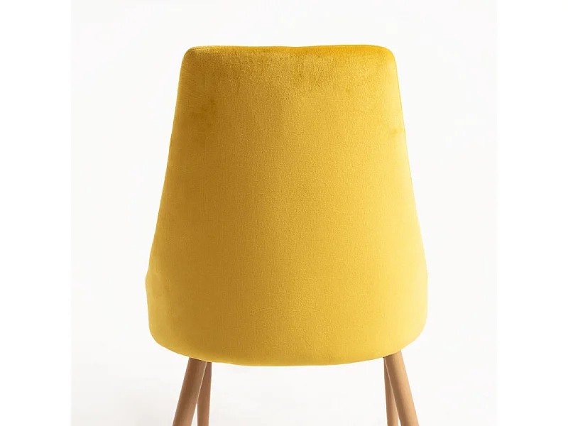 Chaise moderne velours jaune et pied bois de hêtre naturel Kozak - Lot de 2