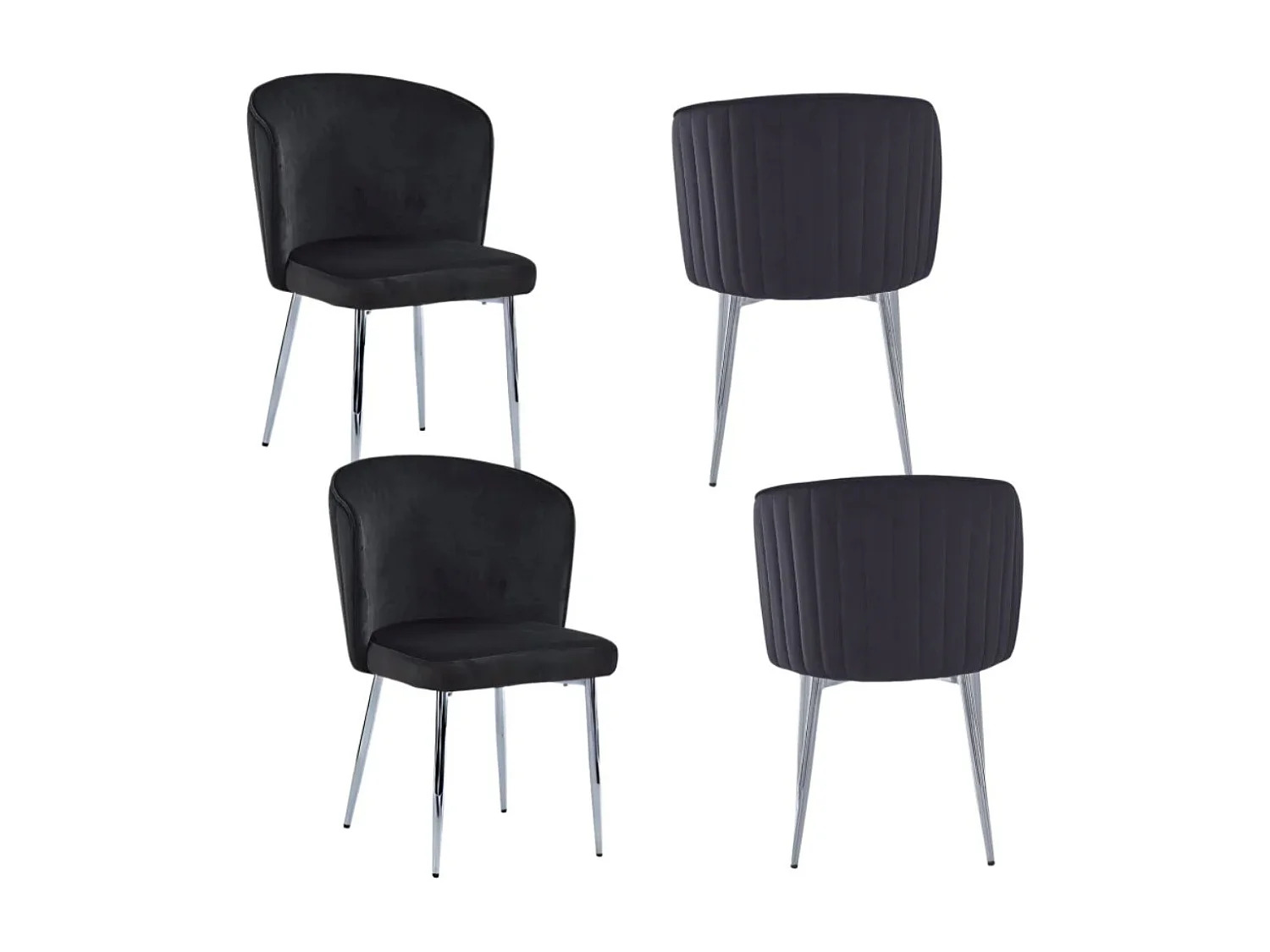 Lot de 4 chaise en velours et pied métal chromé Kosmi-Noir