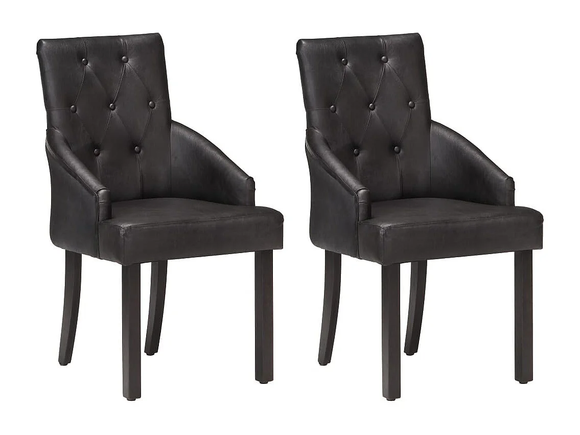 Chaise de salle à manger 2 pc Noir Cuir de chèvre véritable