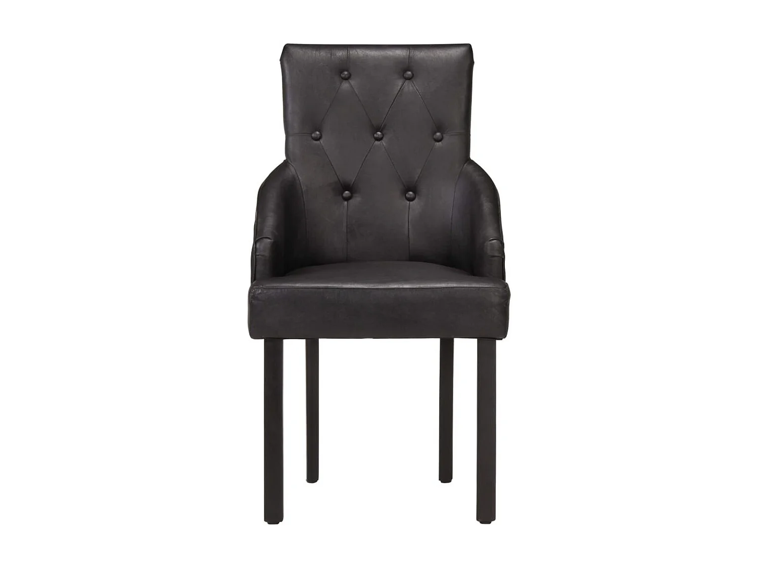 Chaise de salle à manger 2 pc Noir Cuir de chèvre véritable