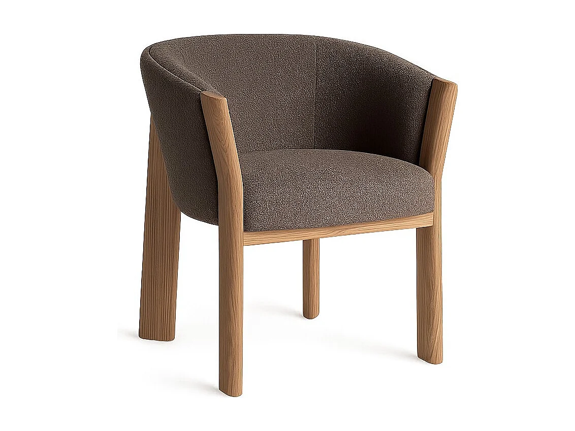 Chaise curvée en tissu beige et bois massif de chêne clair NARA-Marron