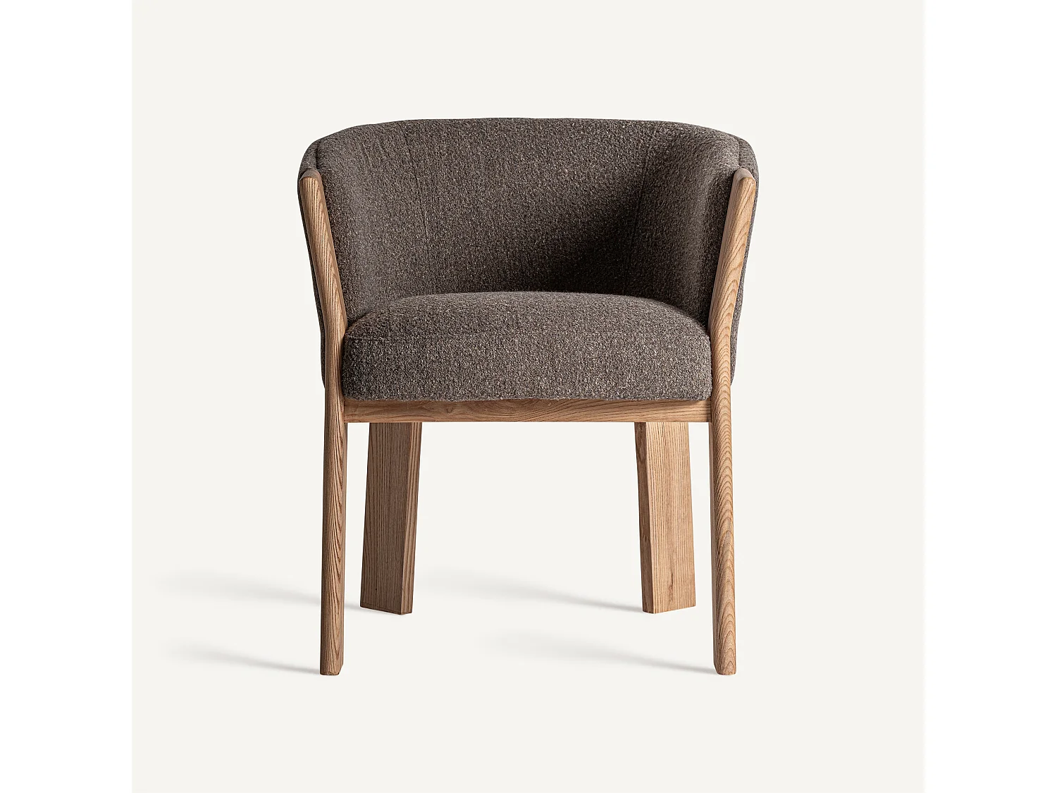 Chaise curvée en tissu beige et bois massif de chêne clair NARA-Marron