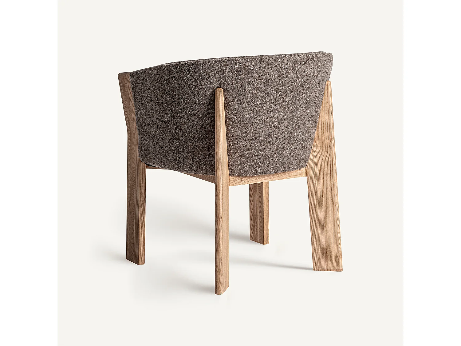 Chaise curvée en tissu beige et bois massif de chêne clair NARA-Marron