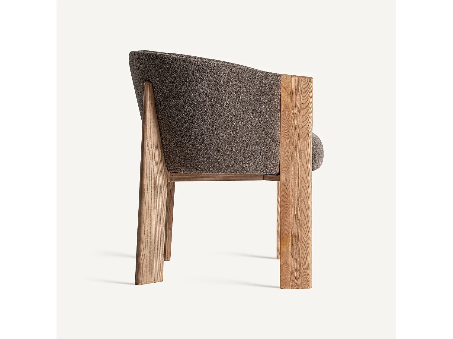Chaise curvée en tissu beige et bois massif de chêne clair NARA-Marron