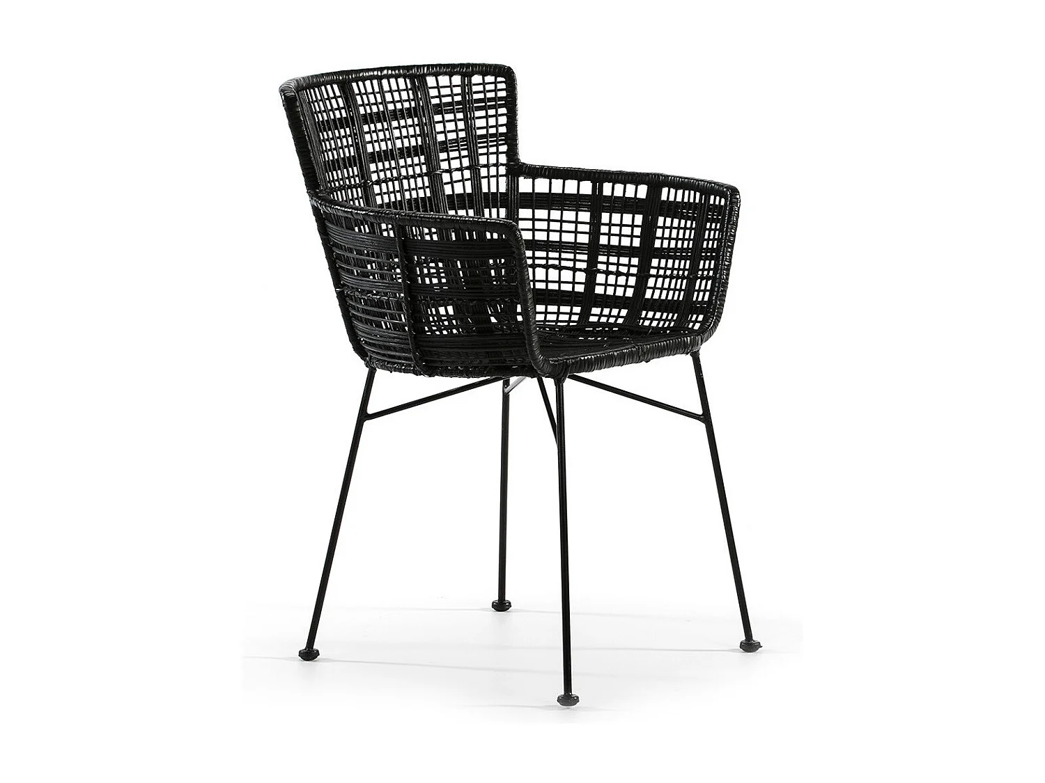 Stoel met rieten armleuningen en zwart metalen poten van Mim's