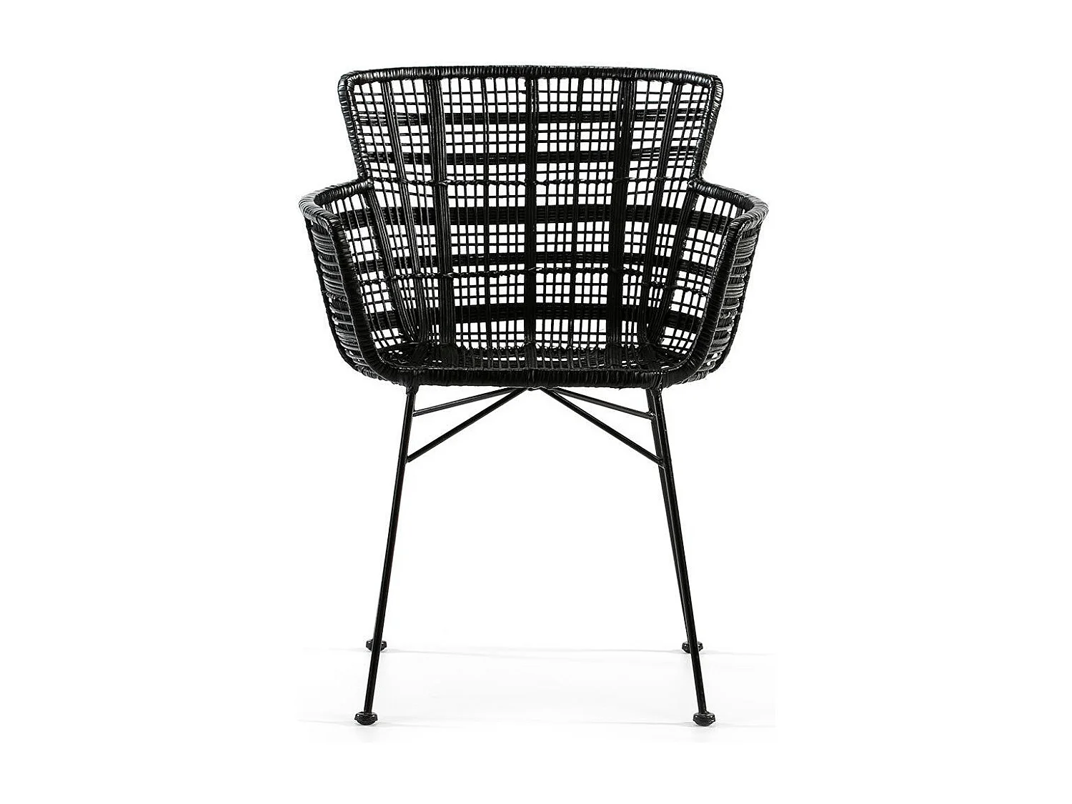 Stoel met rieten armleuningen en zwart metalen poten van Mim's