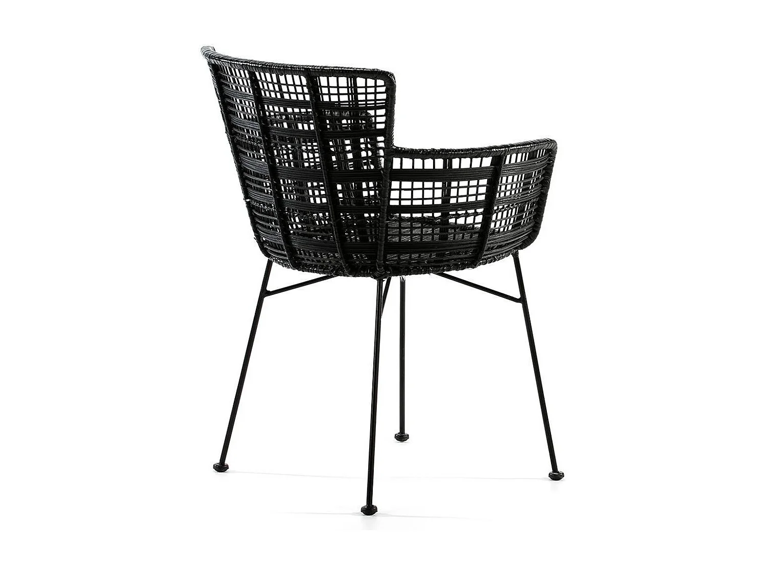 Stoel met rieten armleuningen en zwart metalen poten van Mim's