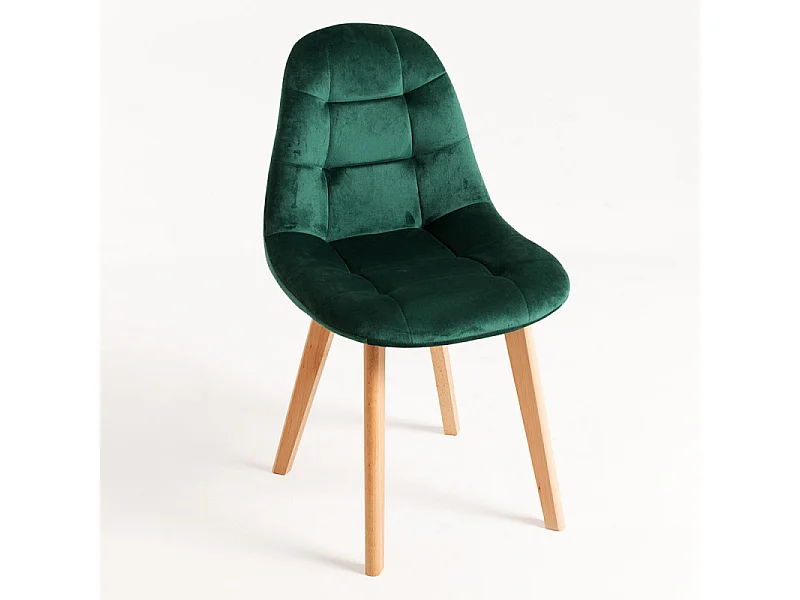 Silla Wany de terciopelo verde con patas de haya maciza clara - Lote de 2