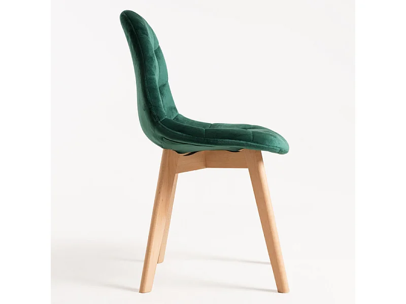 Silla Wany de terciopelo verde con patas de haya maciza clara - Lote de 2