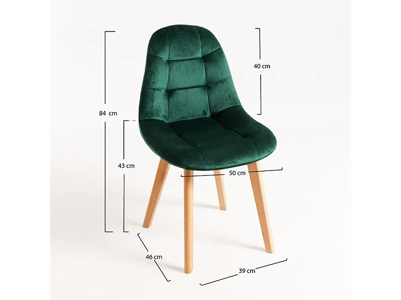 Silla Wany de terciopelo verde con patas de haya maciza clara - Lote de 2
