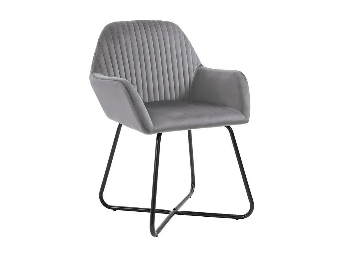 Chaise velours gris et pied métal noir Mikee - Lot de 4