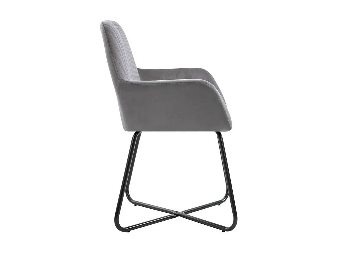 Chaise velours gris et pied métal noir Mikee - Lot de 4