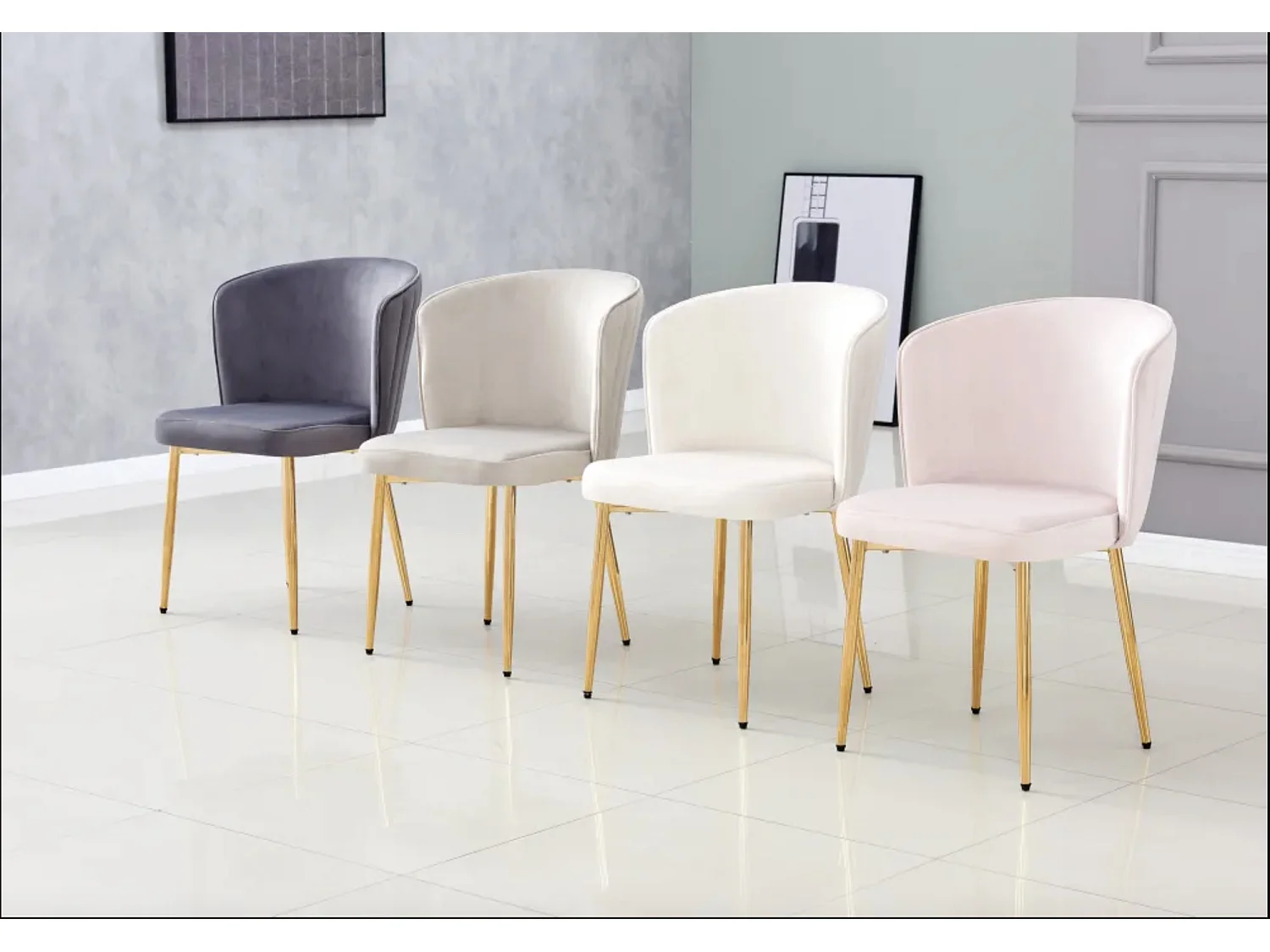 Lot de 4 chaise en velours et pied métal doré Kosmi-Gris