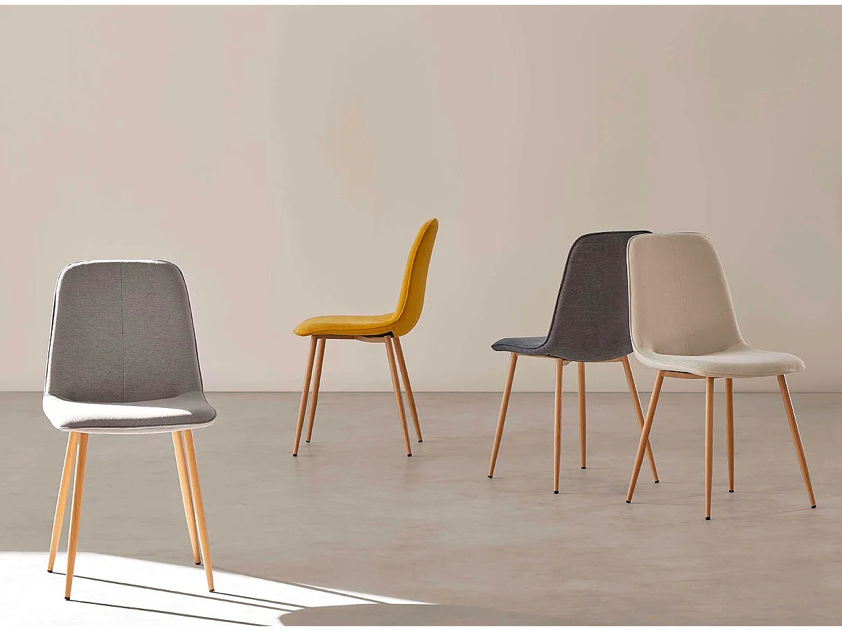 Chaise Klory - Tissu confortable et pied métal éffet bois naturel-Beige clair