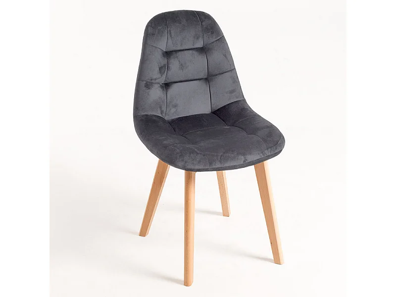 Silla Wany de terciopelo gris oscuro con patas de haya maciza clara - Lote de 2