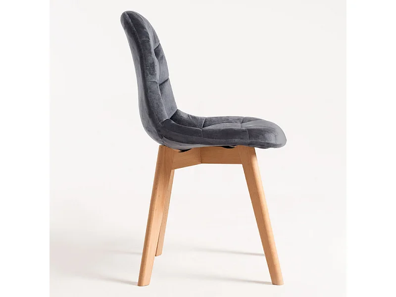 Silla Wany de terciopelo gris oscuro con patas de haya maciza clara - Lote de 2