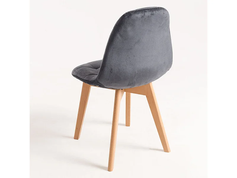 Silla Wany de terciopelo gris oscuro con patas de haya maciza clara - Lote de 2