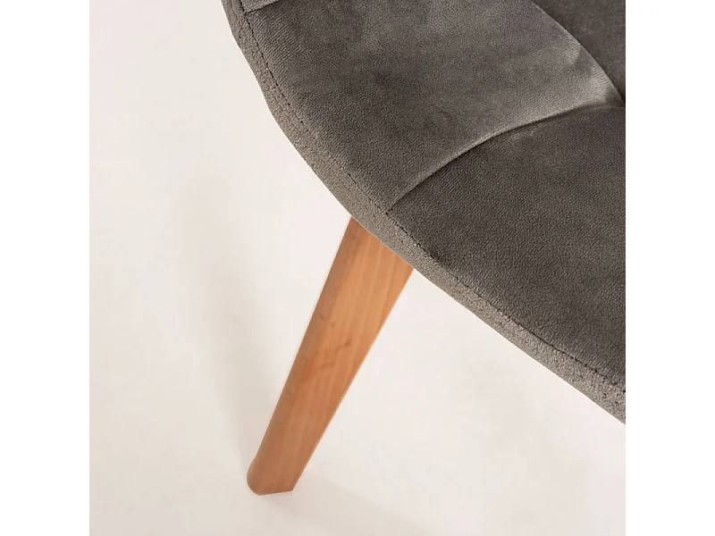 Silla Wany de terciopelo gris oscuro con patas de haya maciza clara - Lote de 2