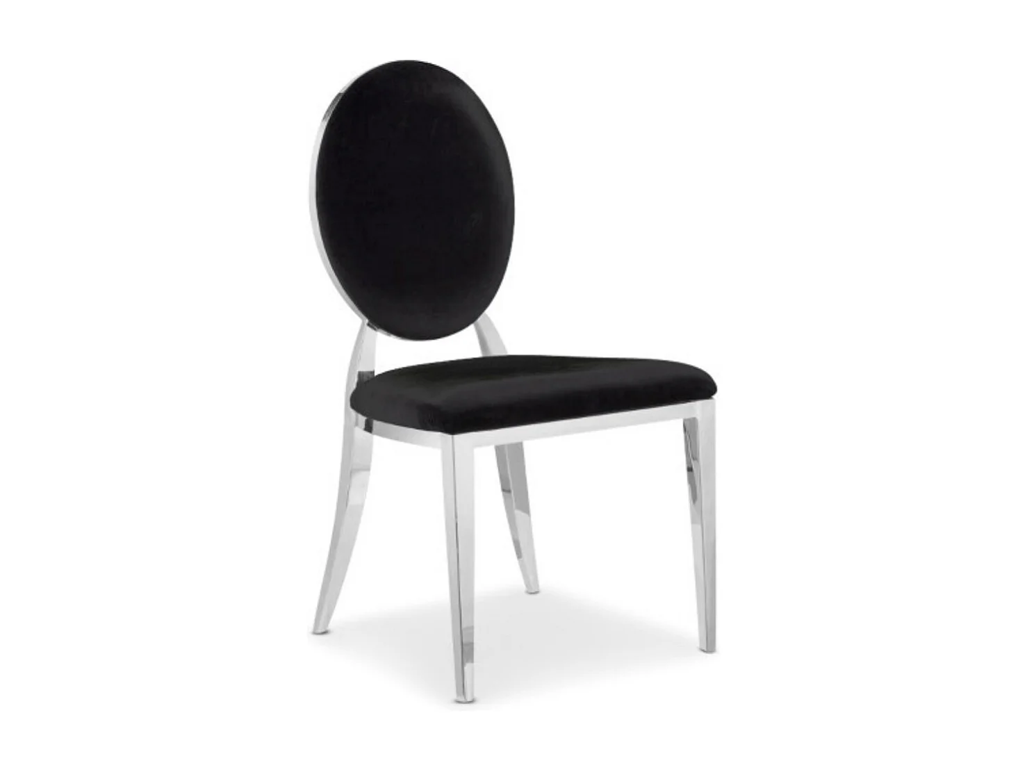Chaise médaillon velours noir et pied métal argenté effet miroir Arel - Lot de 4