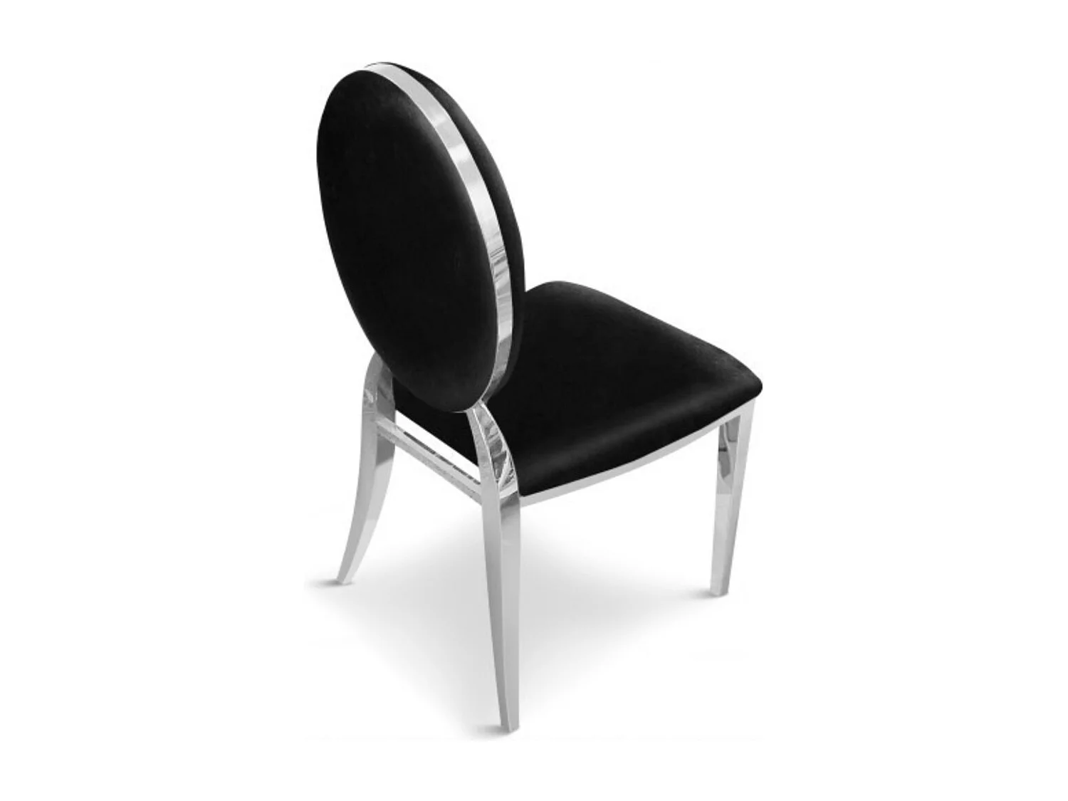 Chaise médaillon velours noir et pied métal argenté effet miroir Arel - Lot de 4