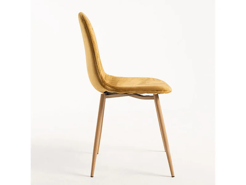 Chaise velours jaune et pied métal effet bois naturel Kuza - Lot de 2