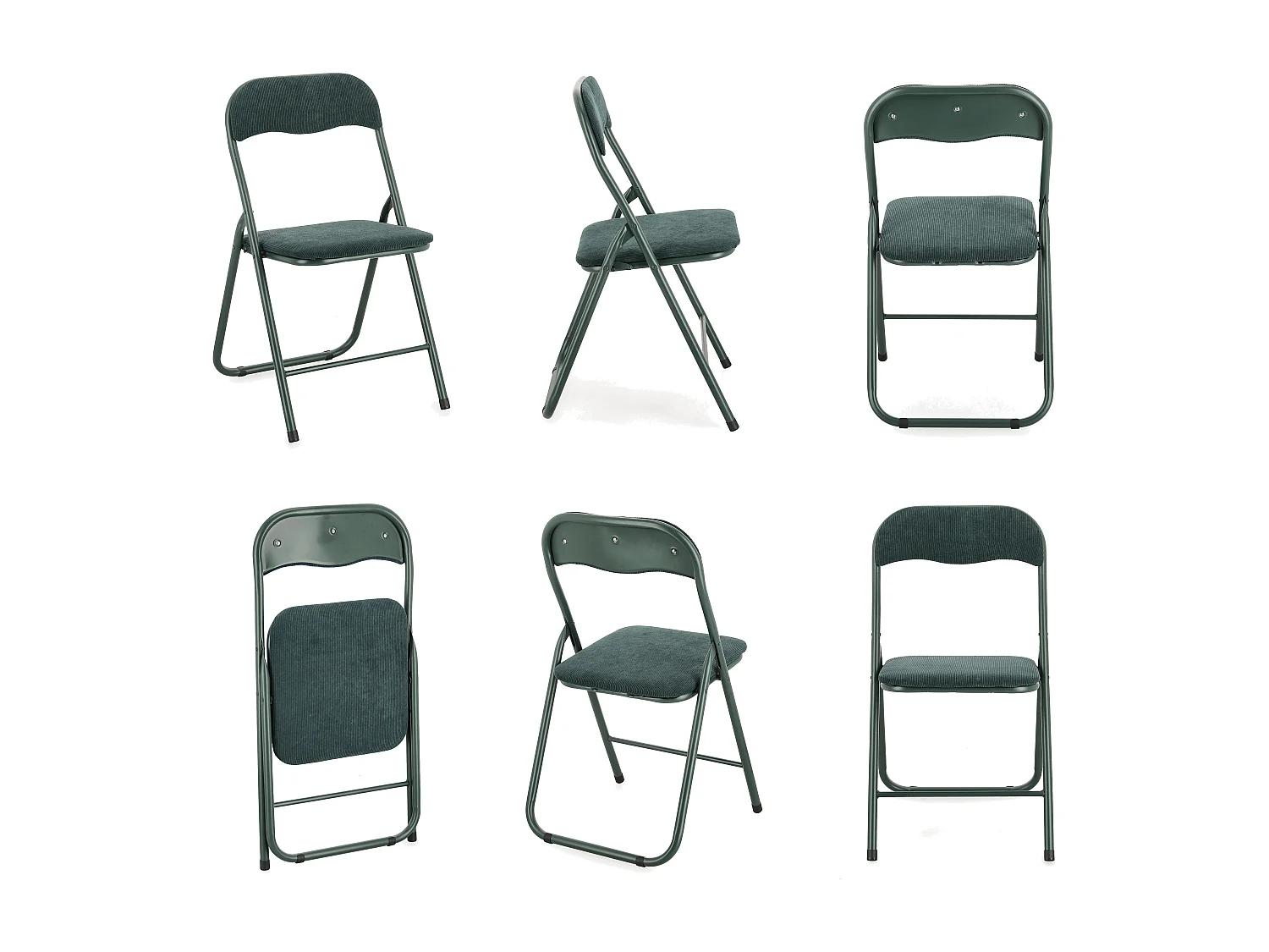 Lot de 6 chaises pliantes KIVA – Assise velours côtelé & pieds en acier-Orange