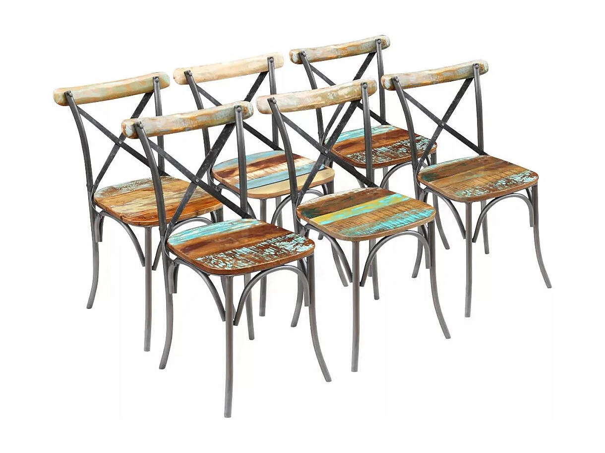 Chaise de salle à manger 6 pc Bois de récupération massif