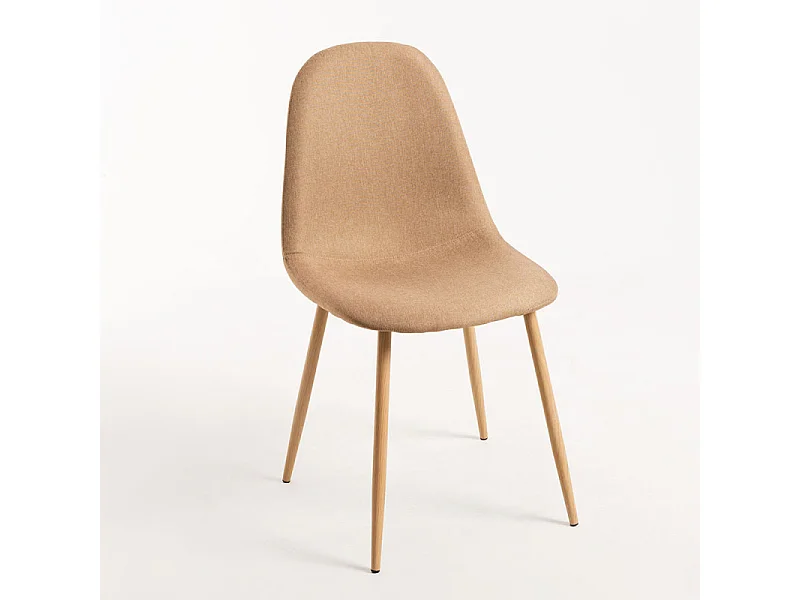 Silla Kuza de tela marrón claro con patas de metal efecto madera natural - Lote de 2