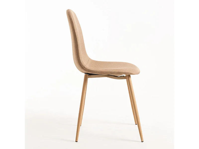 Silla Kuza de tela marrón claro con patas de metal efecto madera natural - Lote de 2