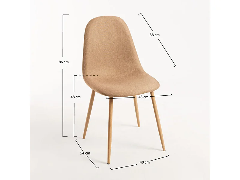 Silla Kuza de tela marrón claro con patas de metal efecto madera natural - Lote de 2