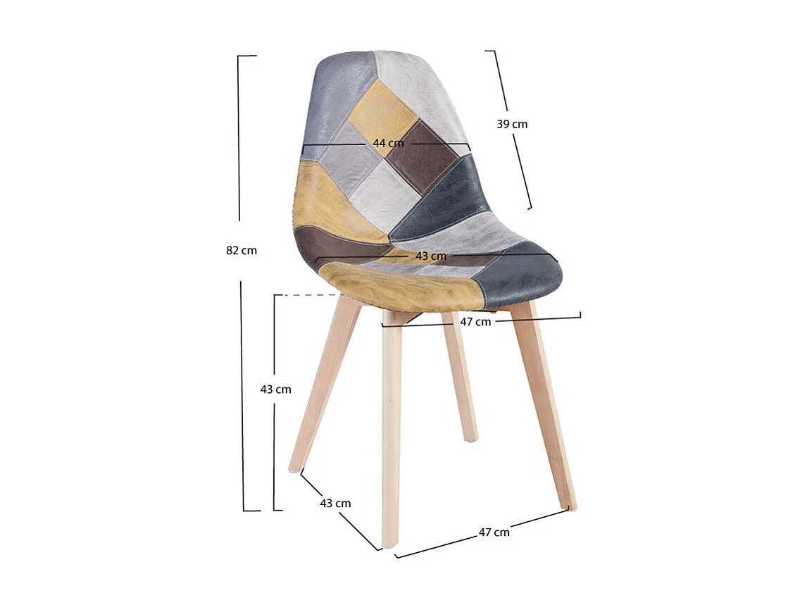 Chaise en similicuir patchwork jaune et pied en hêtre massif clair – Modèle Vinko