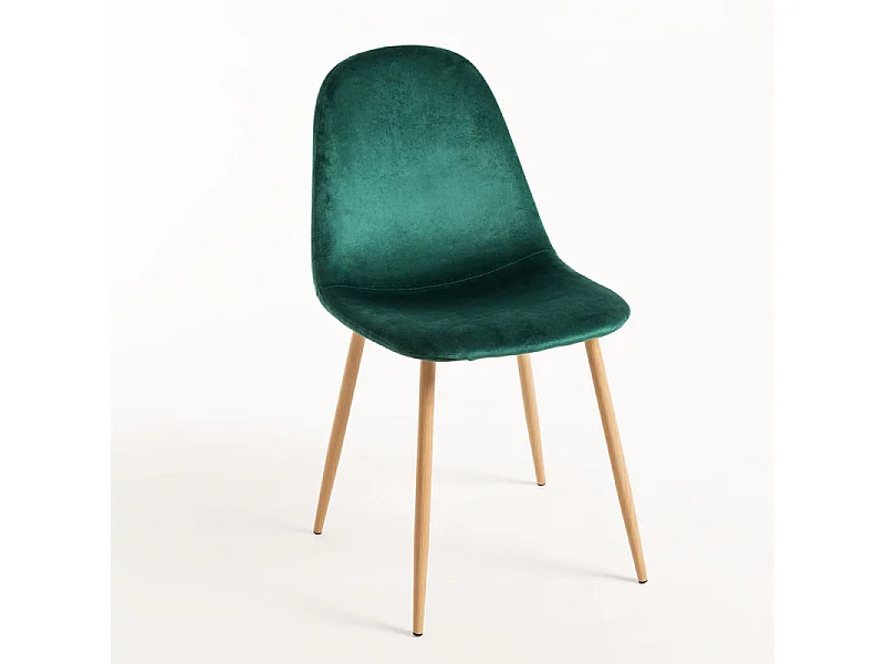 Silla Kuza de terciopelo verde pato con patas de metal efecto madera natural - Lote de 2