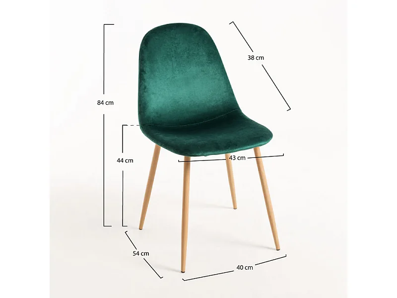Silla Kuza de terciopelo verde pato con patas de metal efecto madera natural - Lote de 2