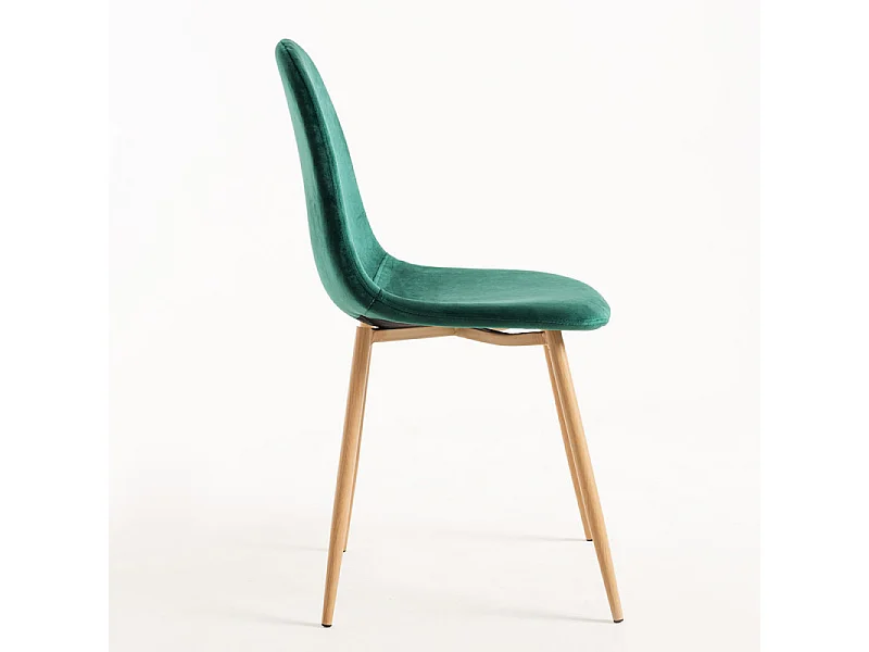 Silla Kuza de terciopelo verde pato con patas de metal efecto madera natural - Lote de 2