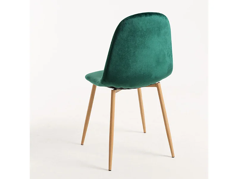 Silla Kuza de terciopelo verde pato con patas de metal efecto madera natural - Lote de 2
