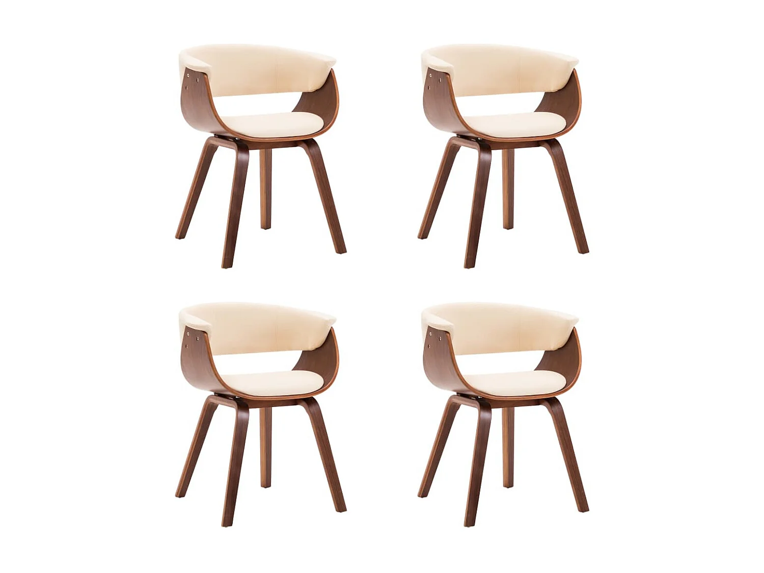 Chaise de salle à manger bois marron courbé et similicuir beige Kobaly- Lot de 4