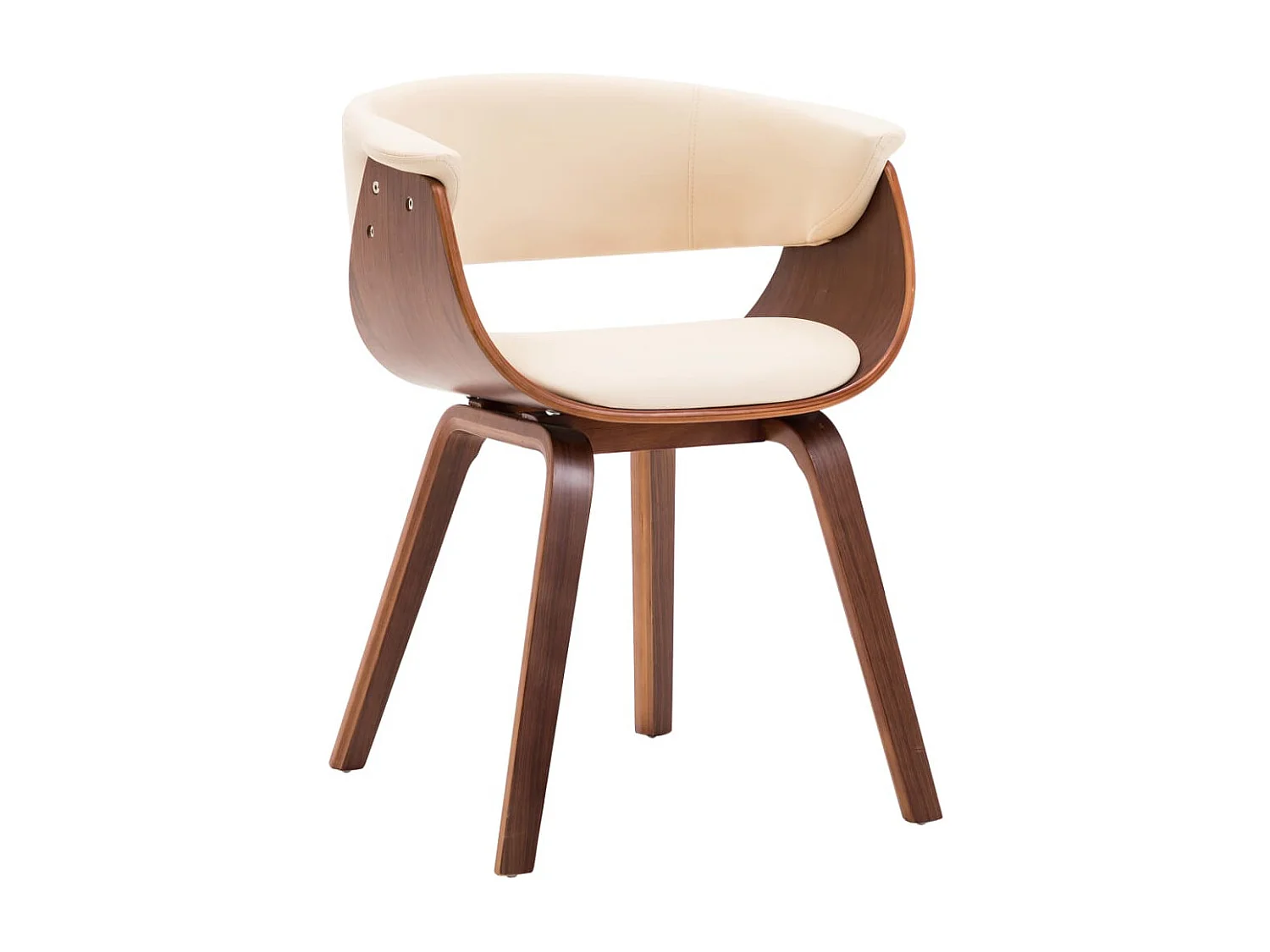 Chaise de salle à manger bois marron courbé et similicuir beige Kobaly- Lot de 4