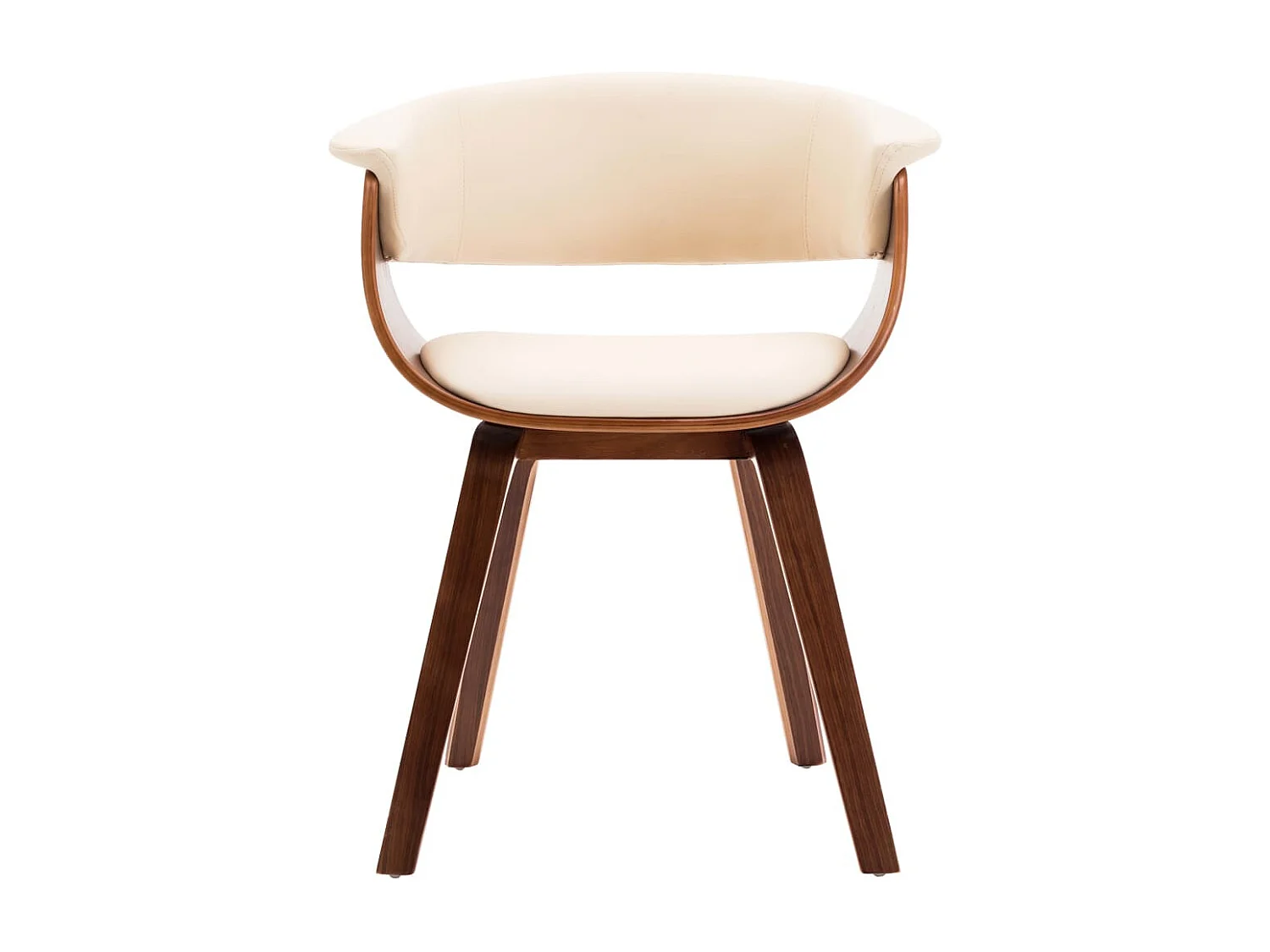 Chaise de salle à manger bois marron courbé et similicuir beige Kobaly- Lot de 4