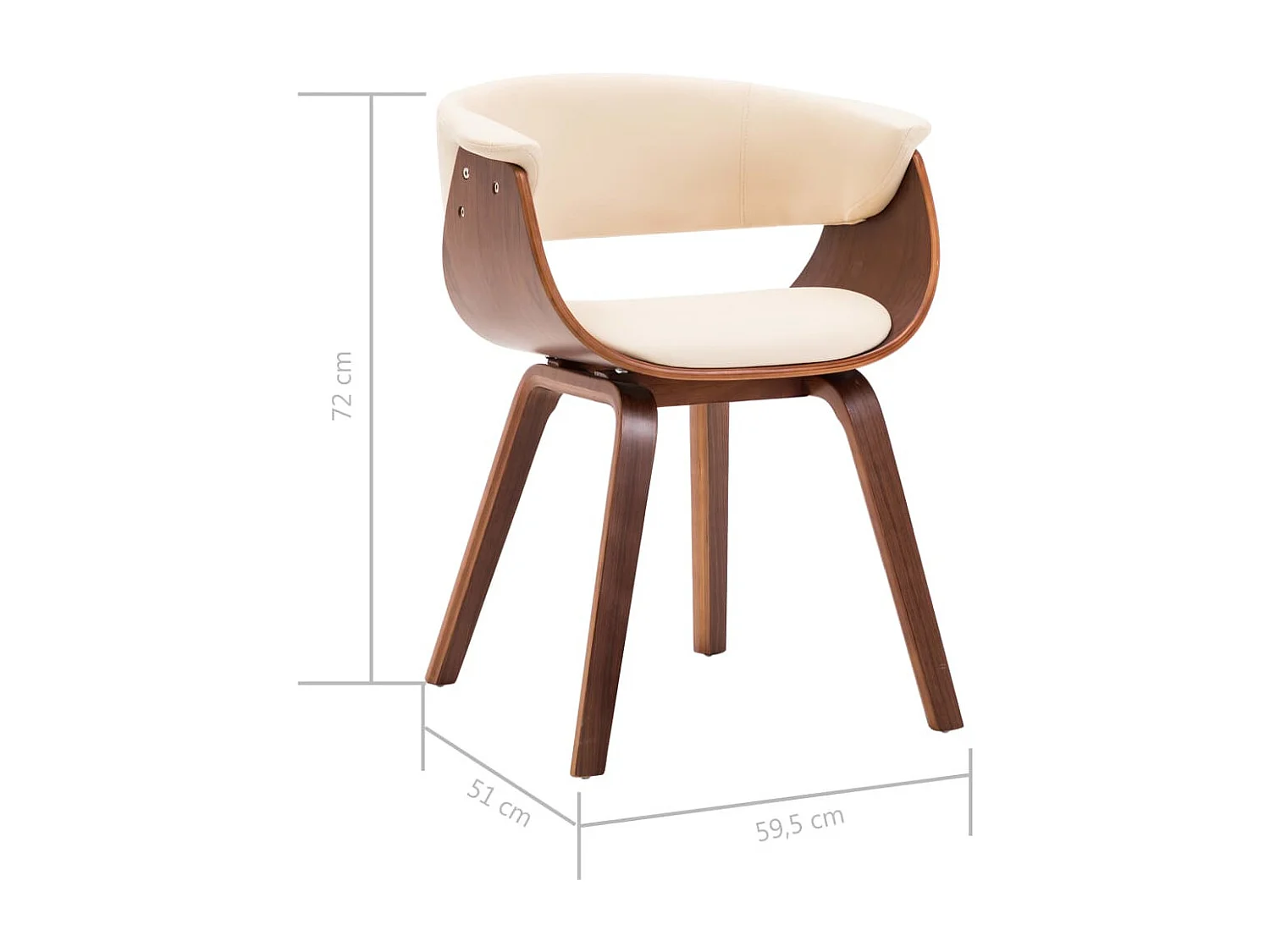 Chaise de salle à manger bois marron courbé et similicuir beige Kobaly- Lot de 4