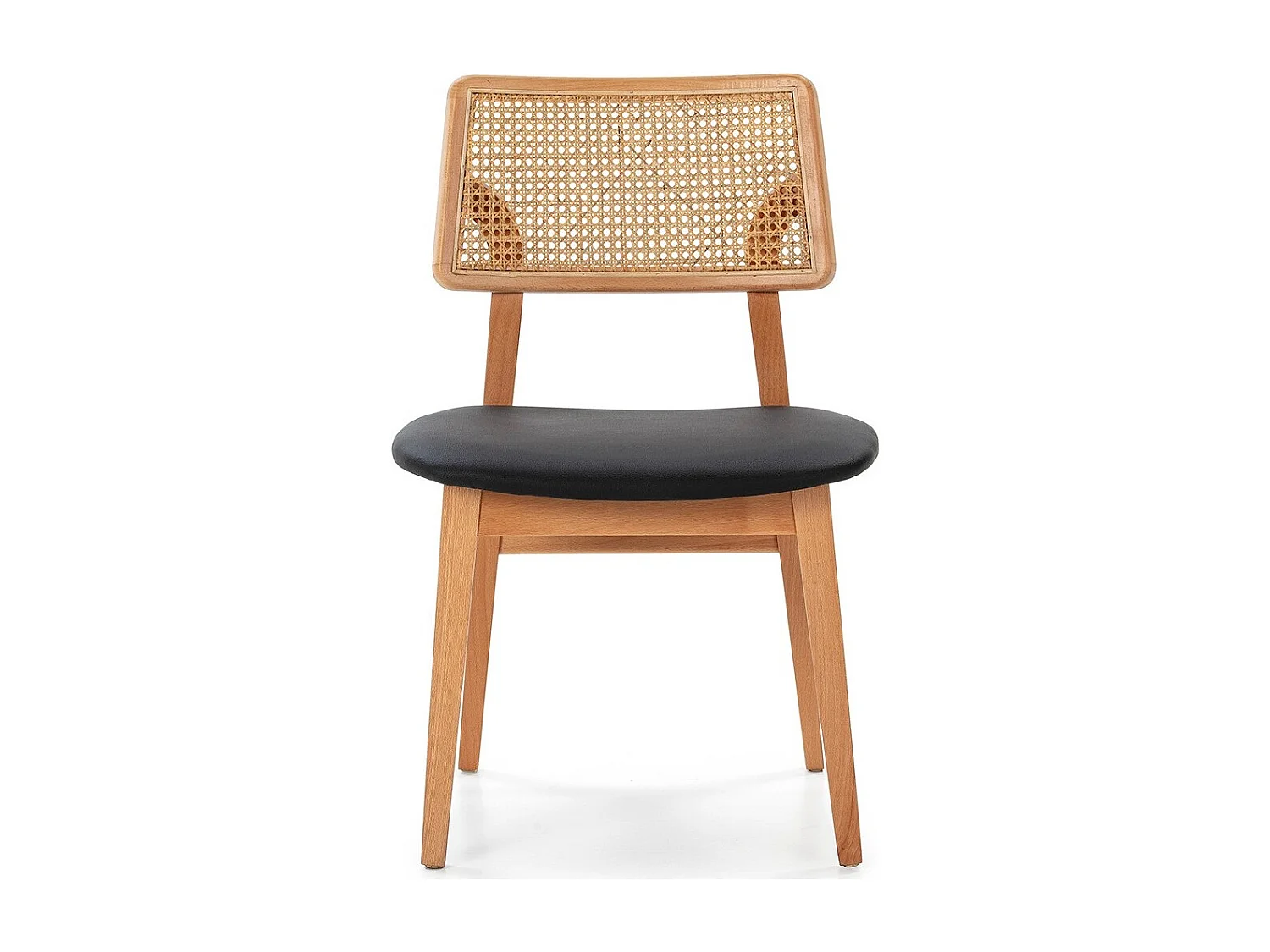 Chaise en bois massif, simili cuir et rotin MAVY