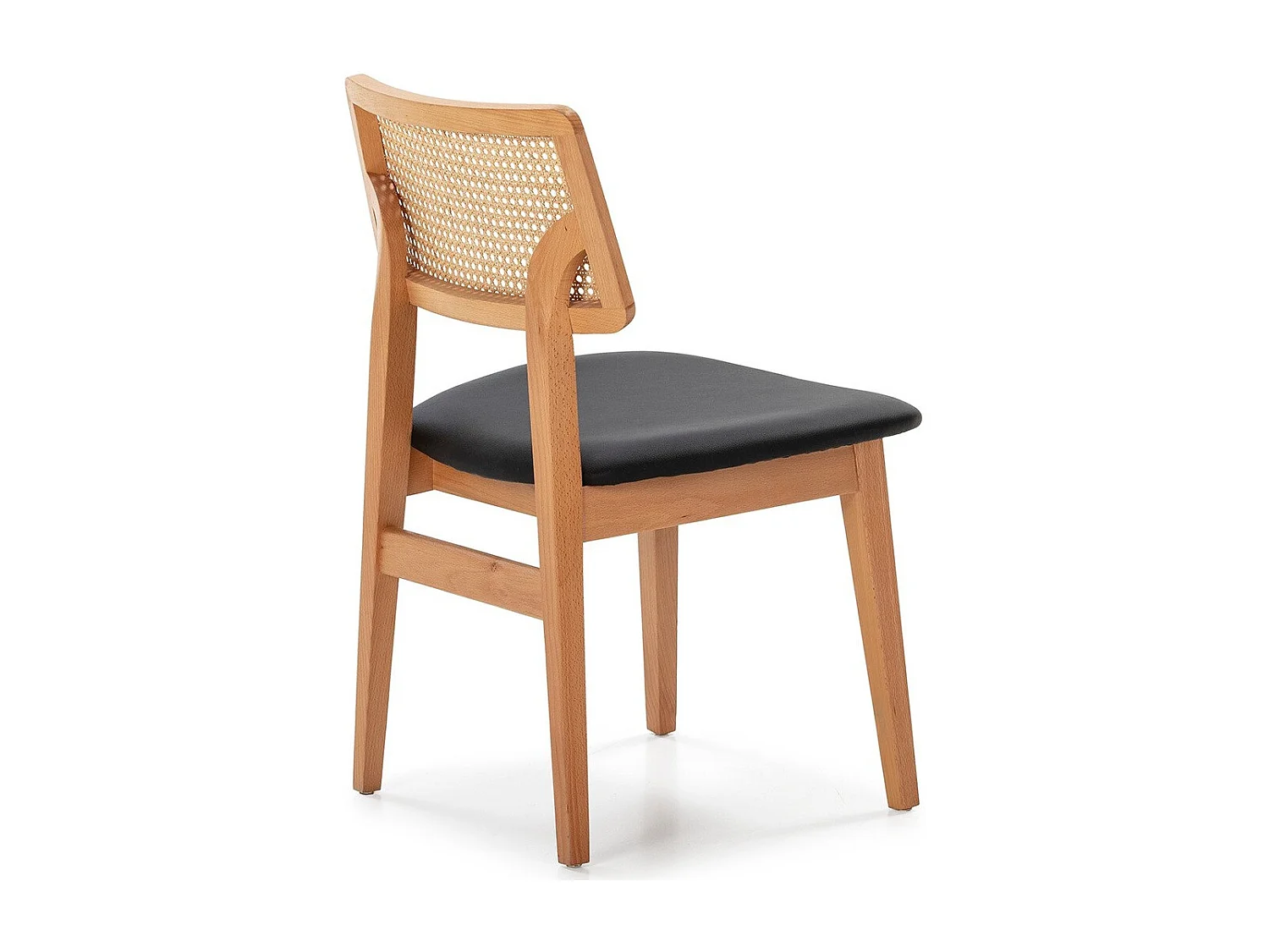 Chaise en bois massif, simili cuir et rotin MAVY