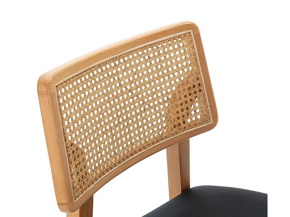 Chaise en bois massif, simili cuir et rotin MAVY