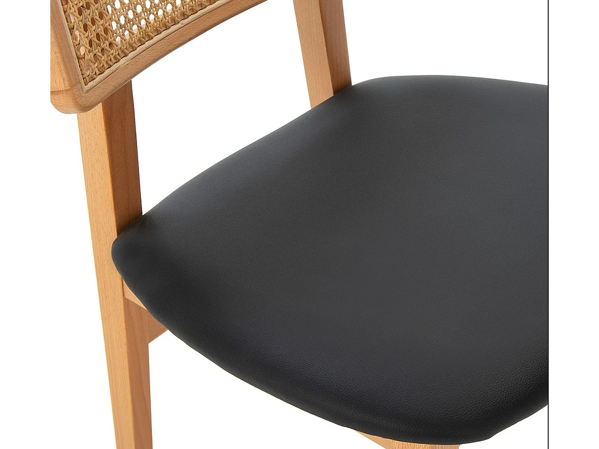 Chaise en bois massif, simili cuir et rotin MAVY