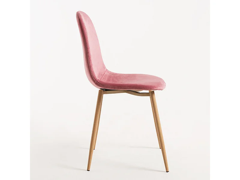 Chaise velours rose et pied métal effet bois naturel Kuza - Lot de 2