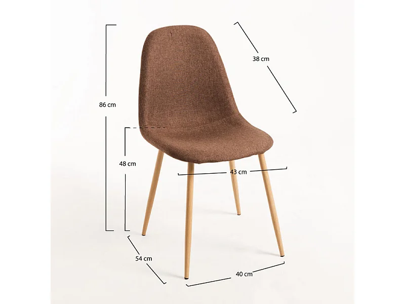 Silla Kuza de tela marrón con patas de metal efecto madera natural - Lote de 2