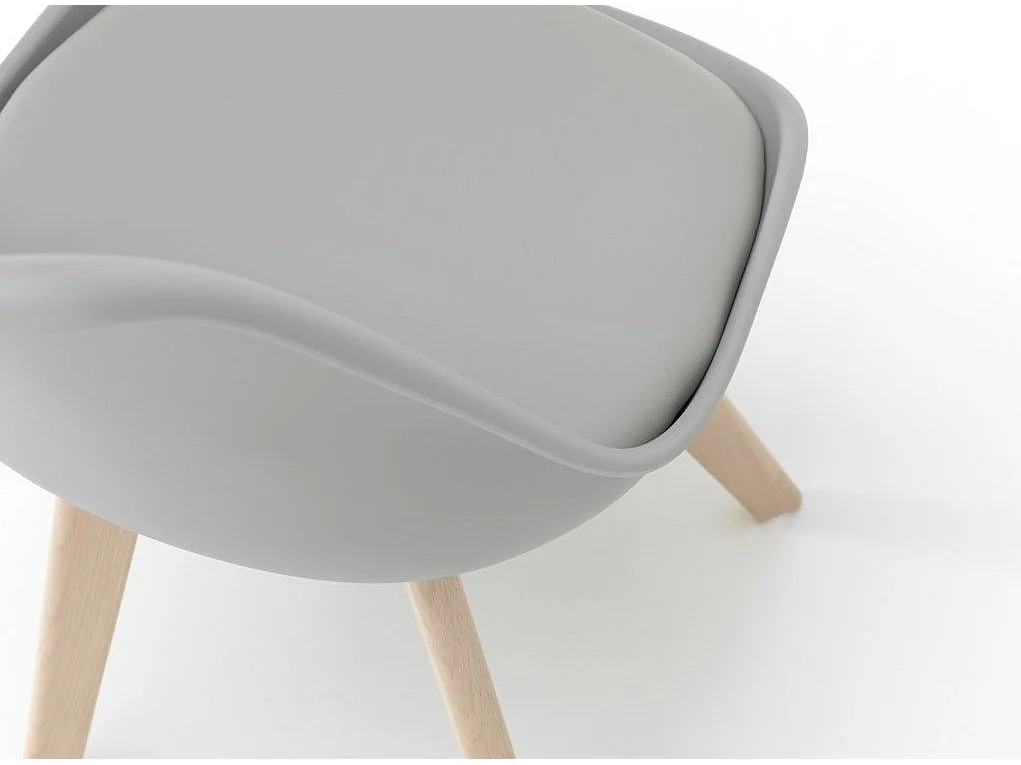 Bart grijze PVC stoel en lichte massief beukenhouten poten - Set van 4