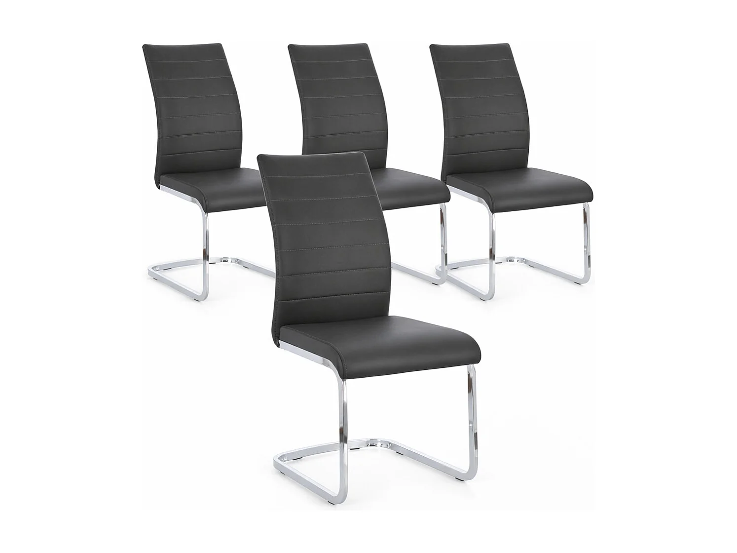 Lot de 4 chaises design KYRA – Simili cuir & pieds acier chromé-Gris foncé