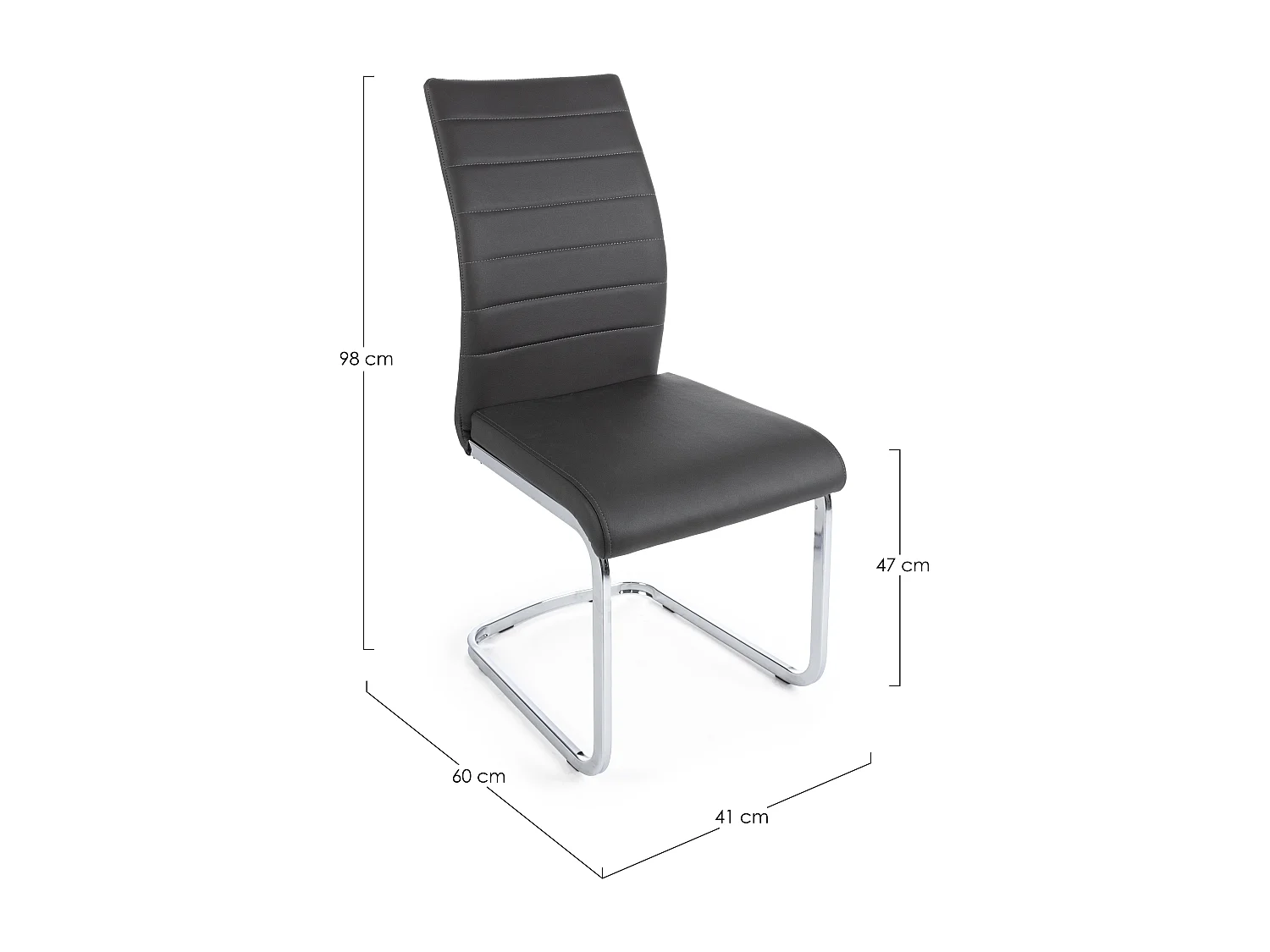 Lot de 4 chaises design KYRA – Simili cuir & pieds acier chromé-Gris foncé