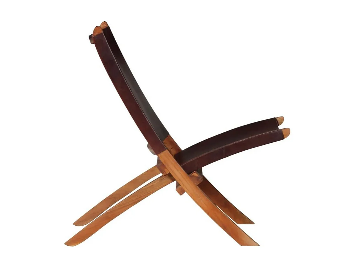 Chaise pliante cuir marron et acacia laqué foncé Manilou